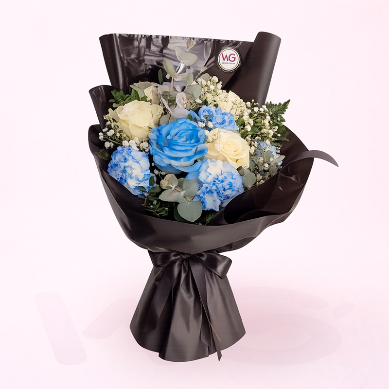 Ramo de tonos azules - Rosas - Claveles