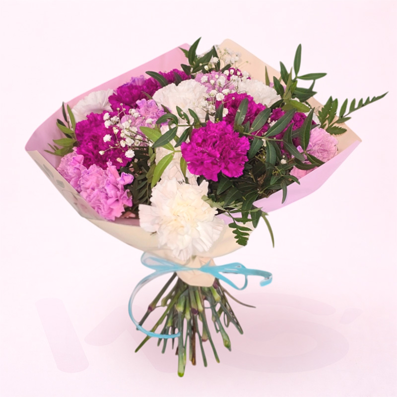 Ramo de claveles violetas y blancos para regalar el Día de la Madre